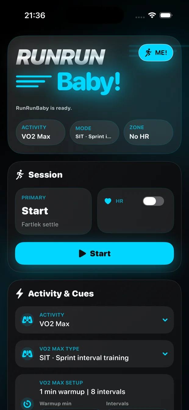 RunRunBaby blue style app screen