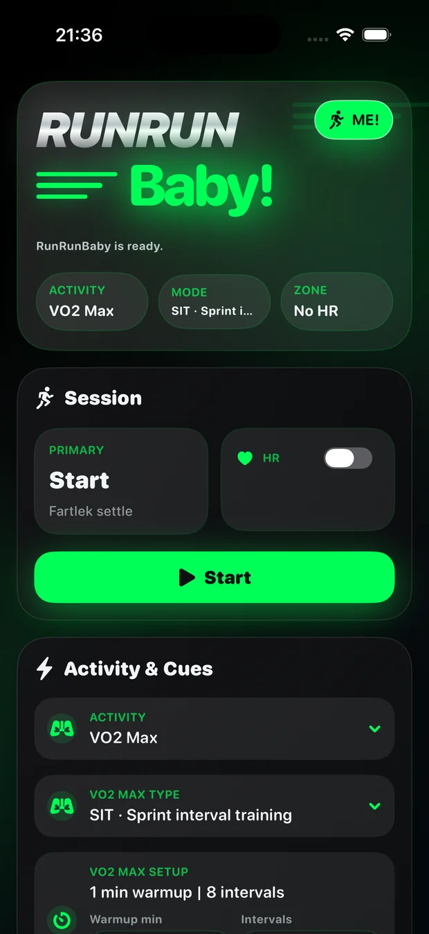 RunRunBaby green style app screen