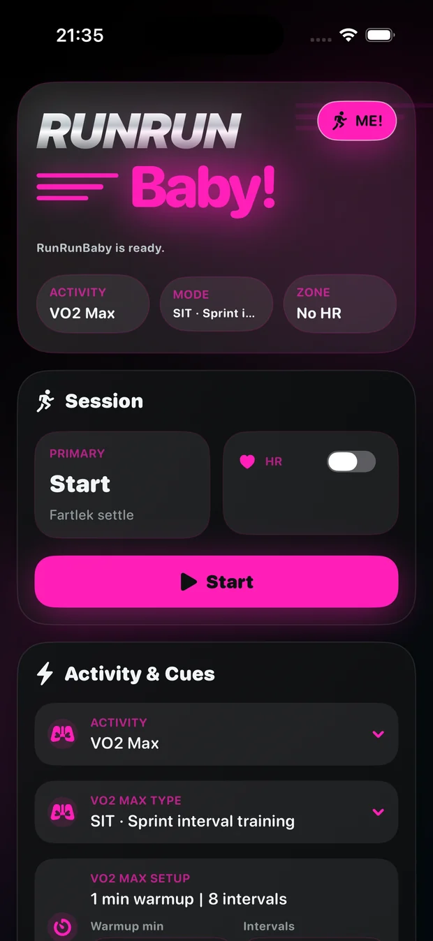 RunRunBaby pink style app screen