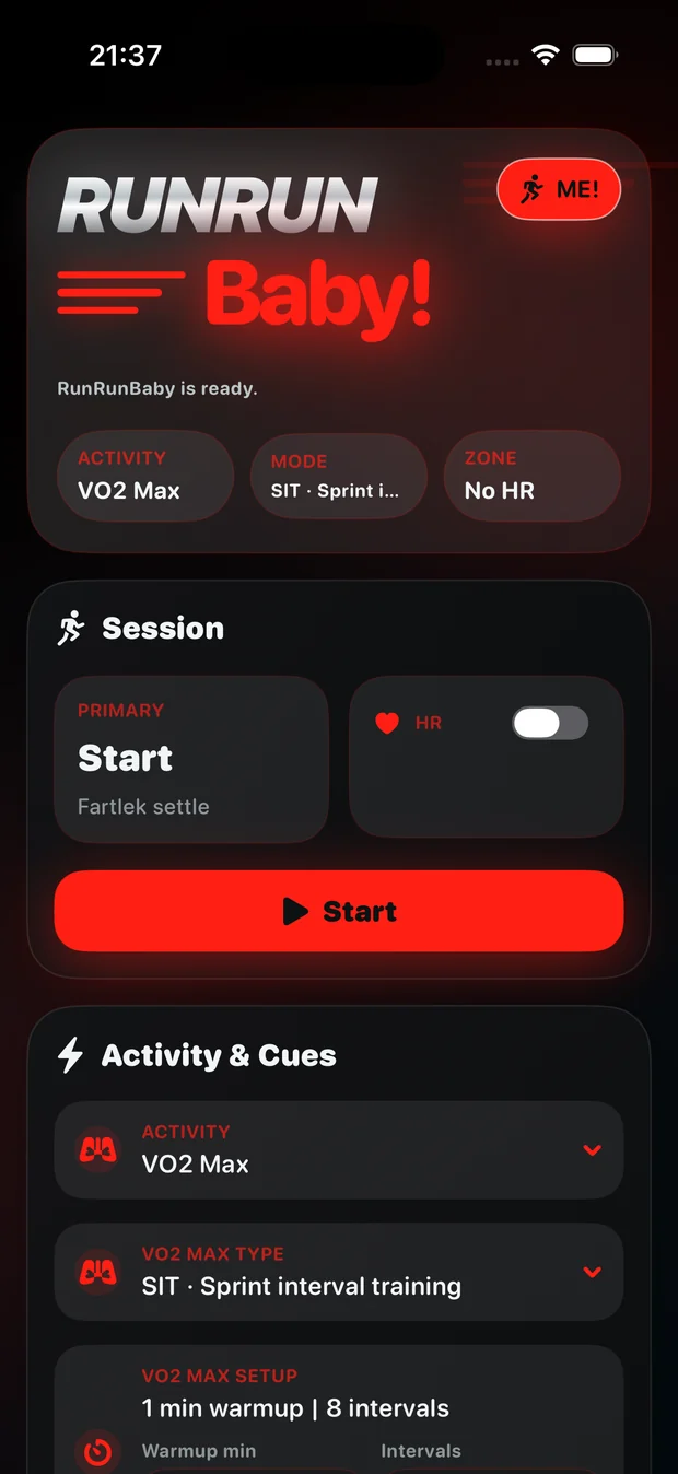 RunRunBaby red style app screen